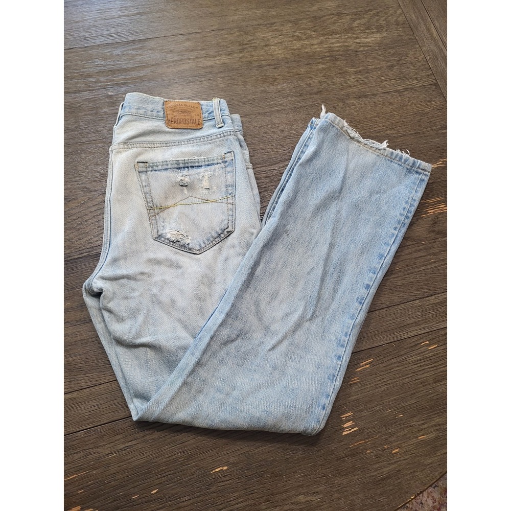 Aeropostale Distress Mid‎ Rise Light Wash Driggs Slim Bootcut 34/34 Cool